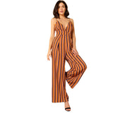 SHEIN Striped Deep V Neck Wide Leg Jumpsuit 2018