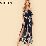 SHEIN Summer Sleeveless Boho Split Belted Maxi Jumpsuits 2018
