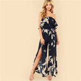 SHEIN Summer Sleeveless Boho Split Belted Maxi Jumpsuits 2018