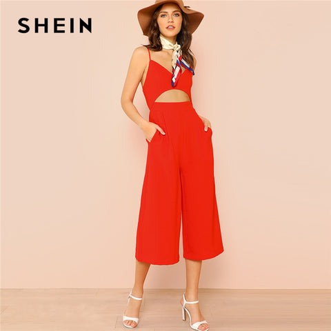 SHEIN Red Vacation Boho Bohemian Beach Deep V Neck