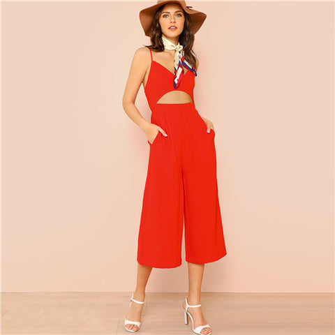 SHEIN Red Vacation Boho Bohemian Beach Deep V Neck